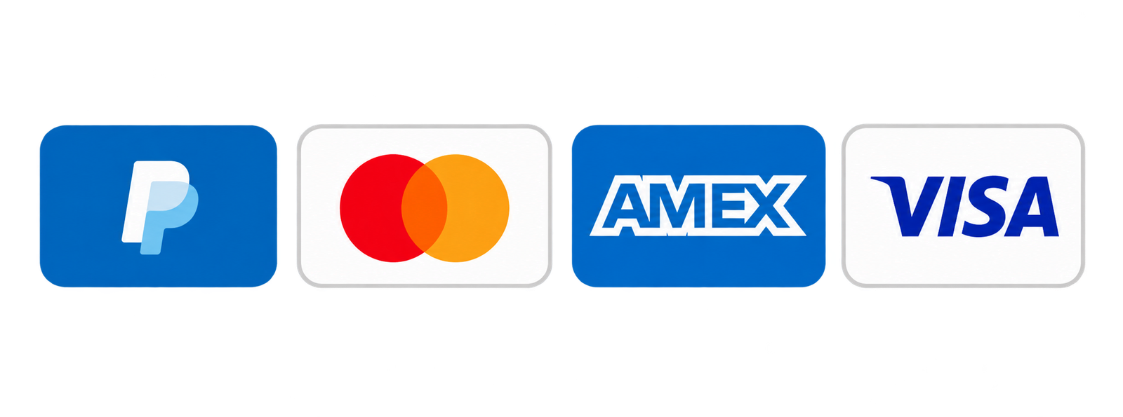 PayPal, Mastercard, American Express und Visa